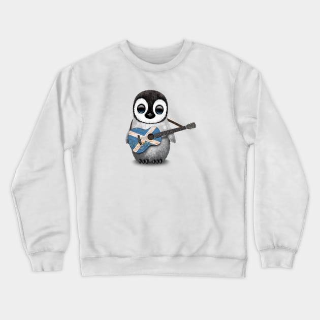 Baby Penguin Playing Scottish Flag Guitar Crewneck Sweatshirt by jeffbartels